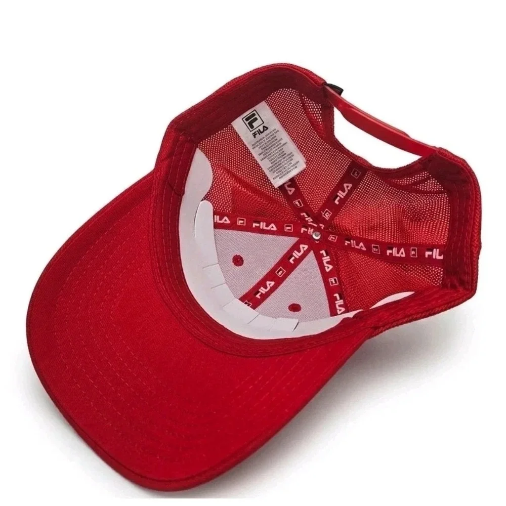 New FILA Men's Red Cap Embroidered Logo Snapback Trucker Style Mesh Hat